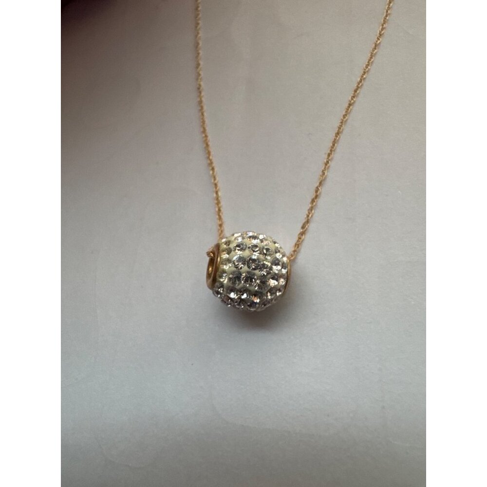 18" 14K Gold Necklace by gold'n'ice Sparkling Rhinestone Crystal Ball Pendant Je